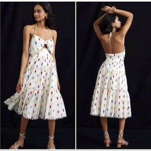 Anthropologie Farm Rio
White Rainbow Embroider
Pineapple Halter Midi Dress XS